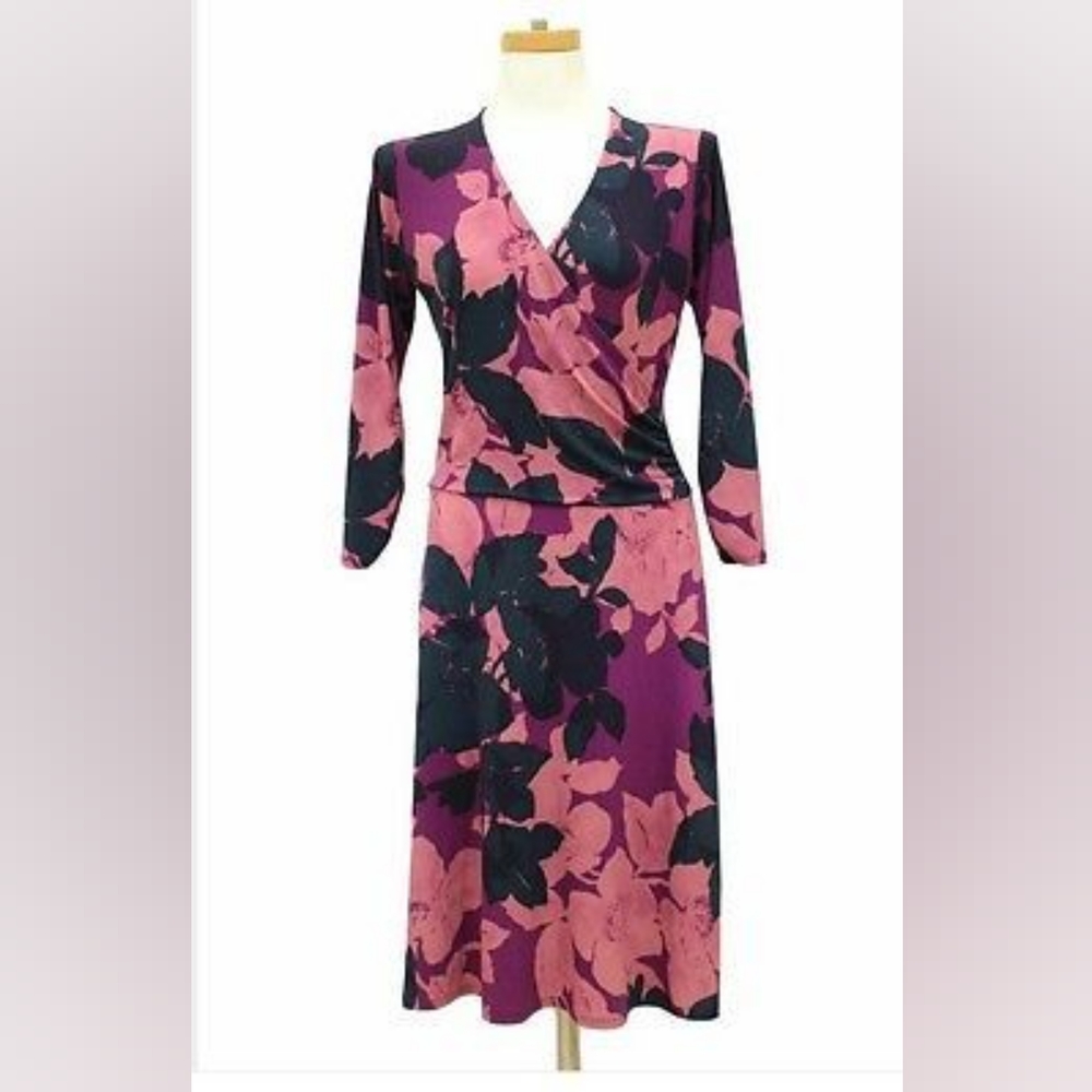 CAbi Purple Shadow Floral Faux Wrap Dress #837